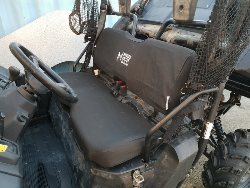 Load image into Gallery viewer, Black rugged valley seat cover fitted to ATV
