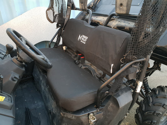 Black rugged valley seat cover fitted to ATV