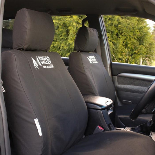Black Rugged valley seat covers in the front seats of Wagon